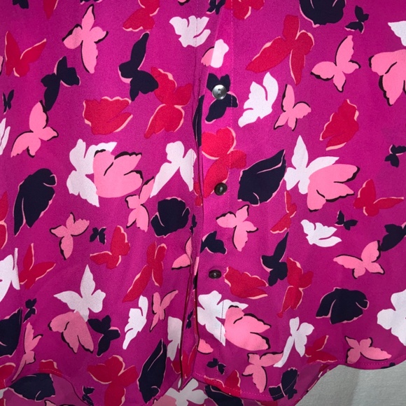 Ann Taylor button front blouse Sz XSP tulip sleeve butterfly print - Picture 2 of 6